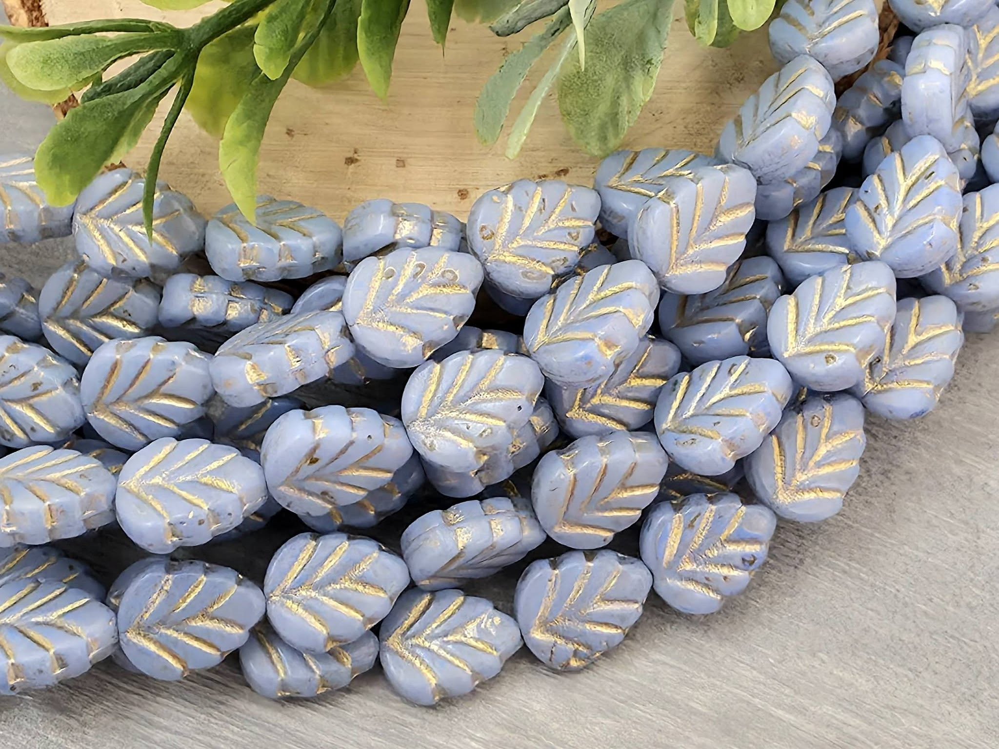 Cornflower Blue - Czech Mint Leaves - 10mm - 10pcs Main image
