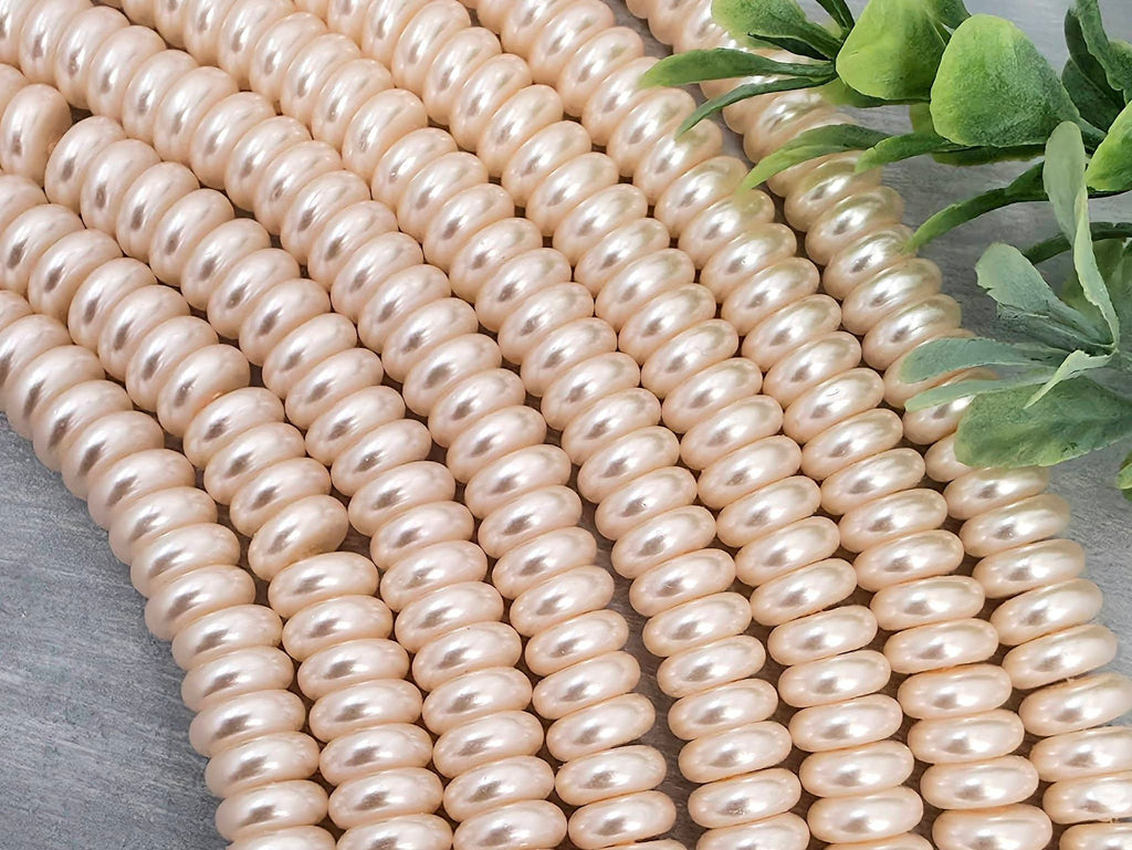 Lt Peach - Glass Pearl Rondelles - 8mm - 7.5" str.
