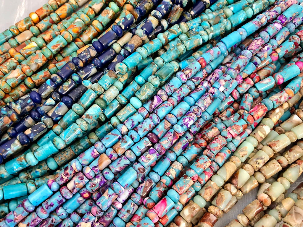 Red Fuchsia & Turquoise - Cylinder Rondelle Mix - 8" Str.