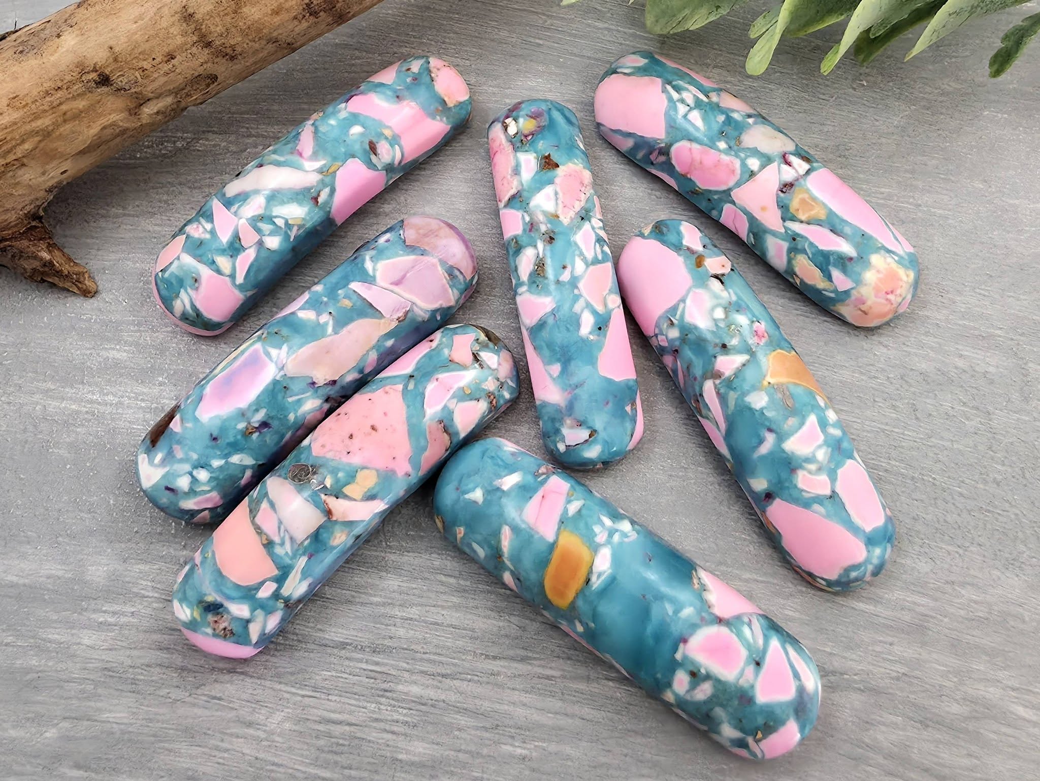 Pink & Turquoise - Curved Bracelet Bar - 35x12mm Main image