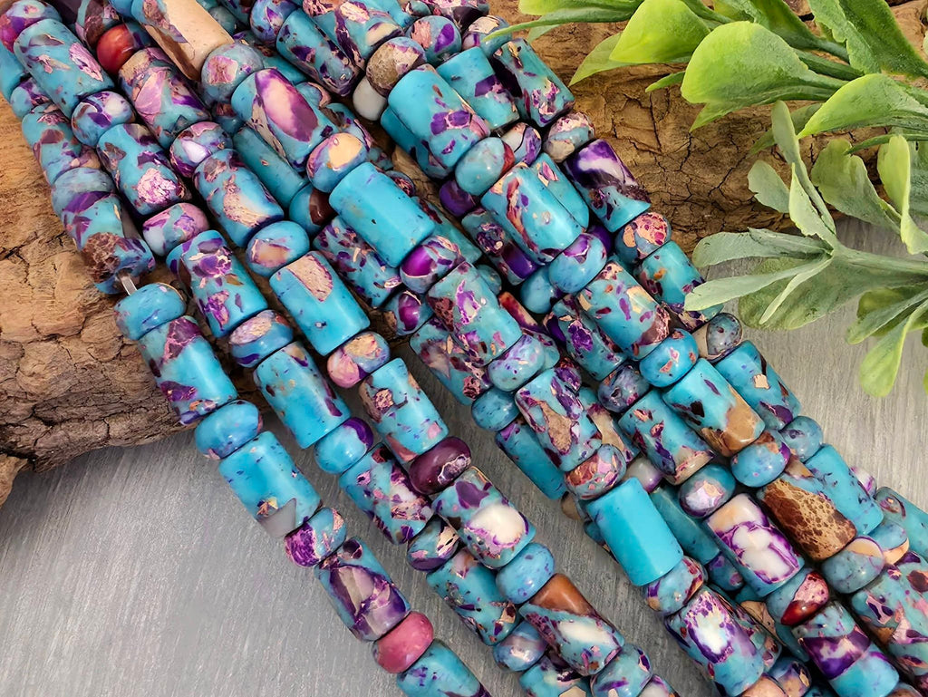 Purple & Turquoise - Cylinder Rondelle Mix - 8" Str.