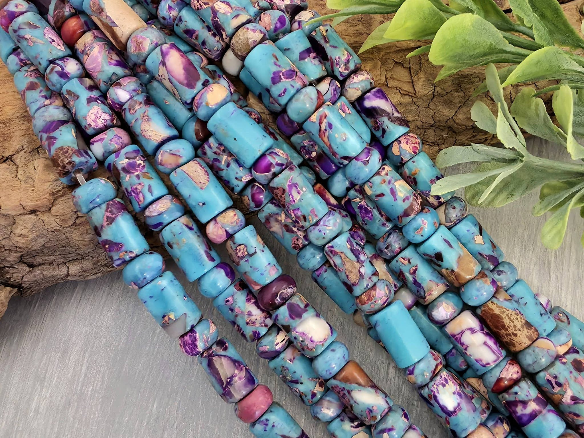 Purple & Turquoise - Cylinder Rondelle Mix - 8" Str.