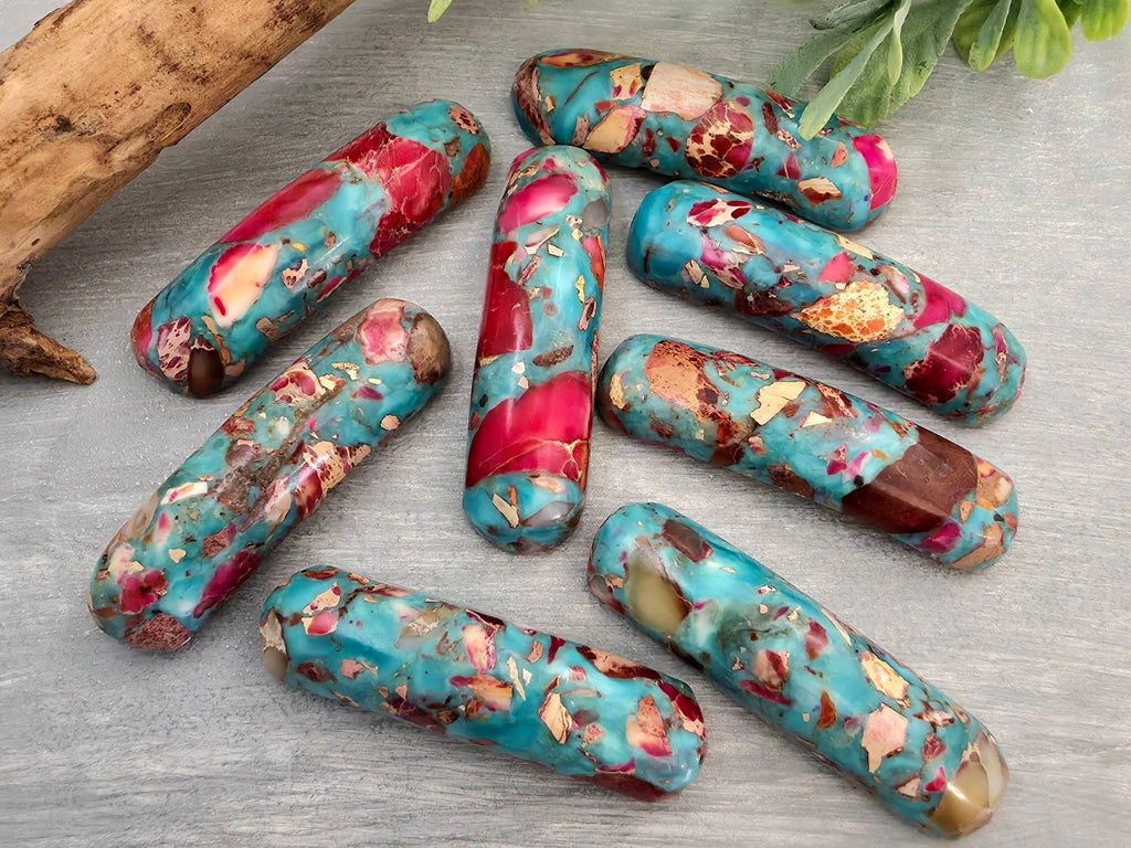 Red Fuchsia & Turquoise - Curved Bracelet Bar - 35x12mm