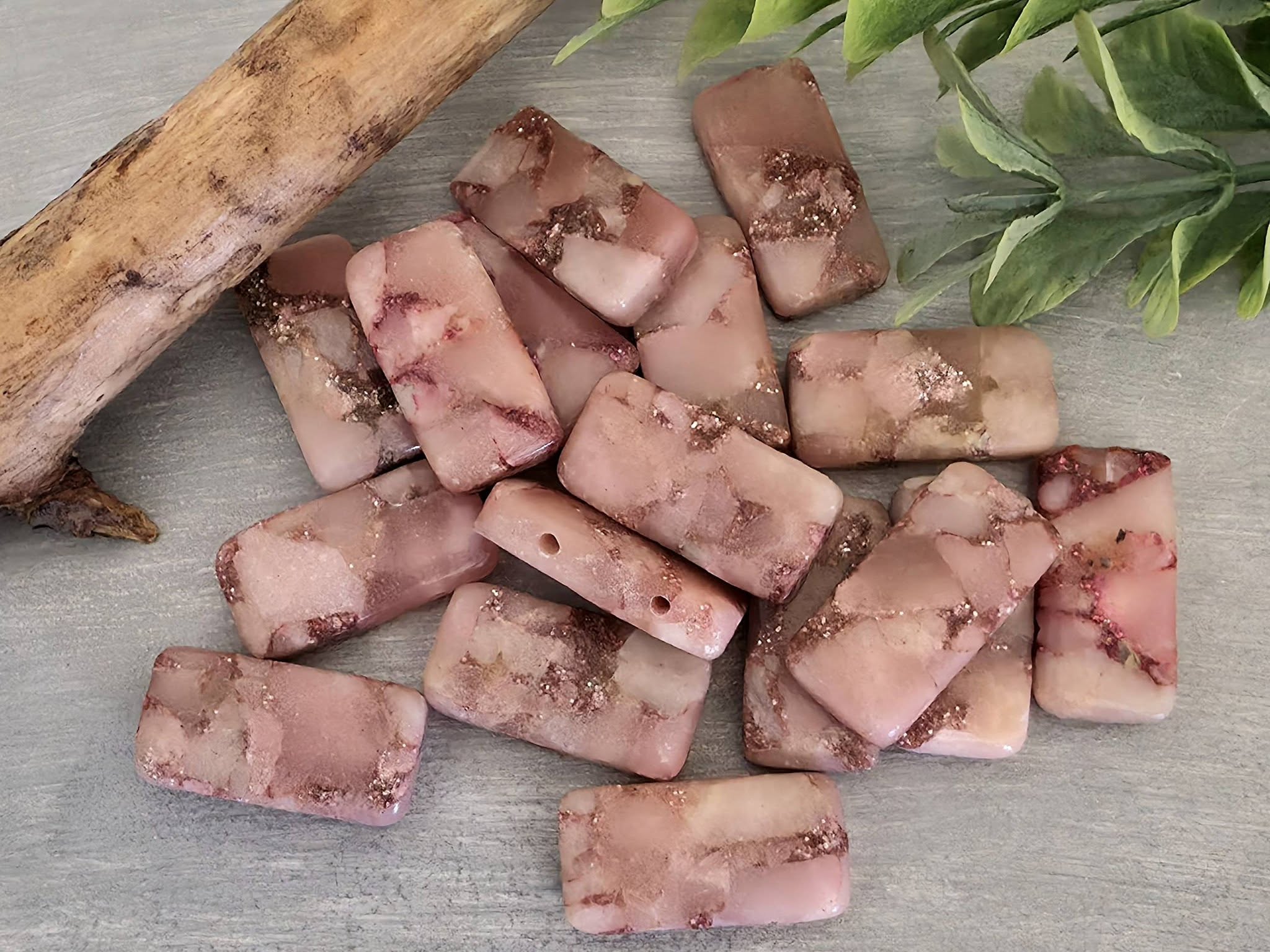 Pink Opal - 2 Hole Marbled Gemstone - 20x10mm - 4pcs Main image