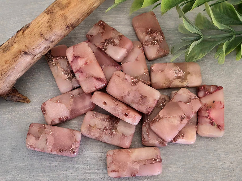 Pink Opal - 2 Hole Marbled Gemstone - 20x10mm - 4pcs