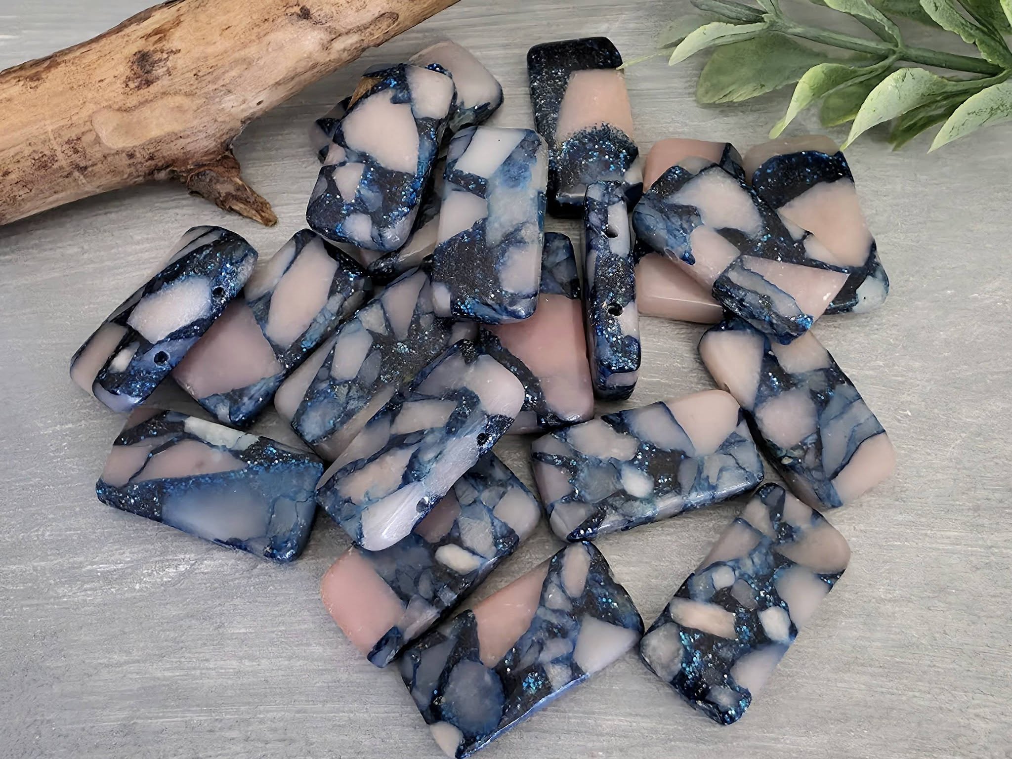 Pink Opal Blue Mix - 2 Hole Marbled Gemstone - 20x10mm - 4pcs Main image