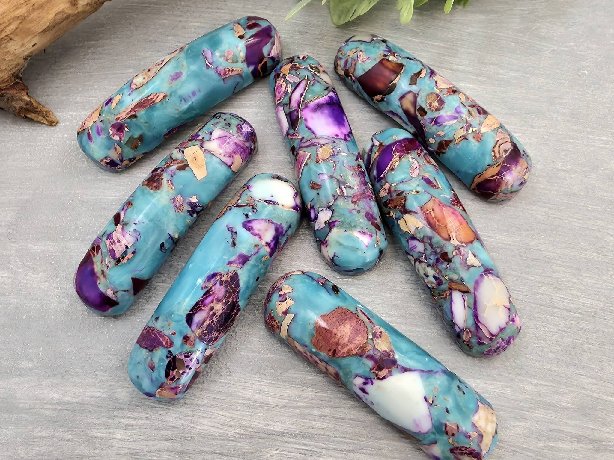 Purple & Turquoise - Curved Bracelet Bar - 35x12mm