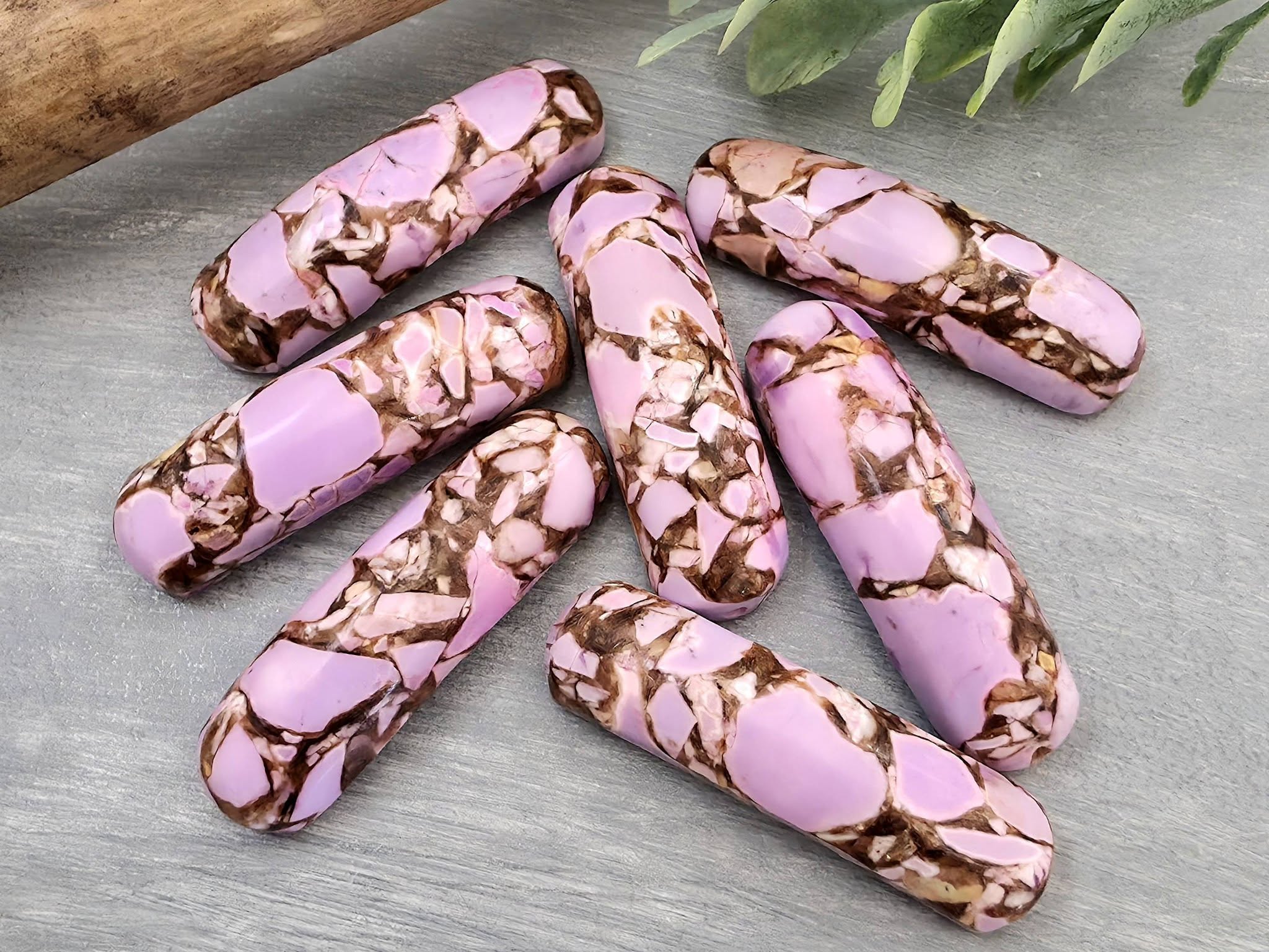 Pink Lilac Stone - Curved Bracelet Bar - 35x12mm Main image