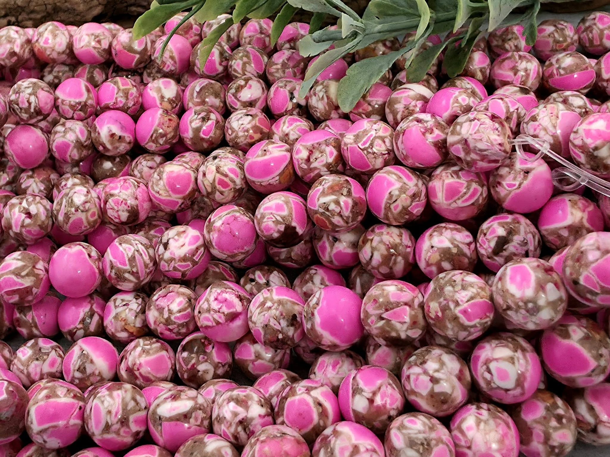 Fuchsia Mosaic - Turquoise Beads - 8mm - 7.5" Str.