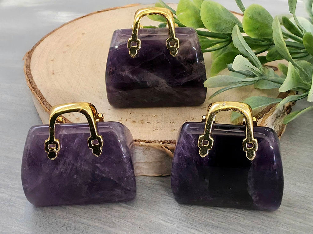 Amethyst - Genuine Gemstone Handbag - 25x27x10mm - 1pc