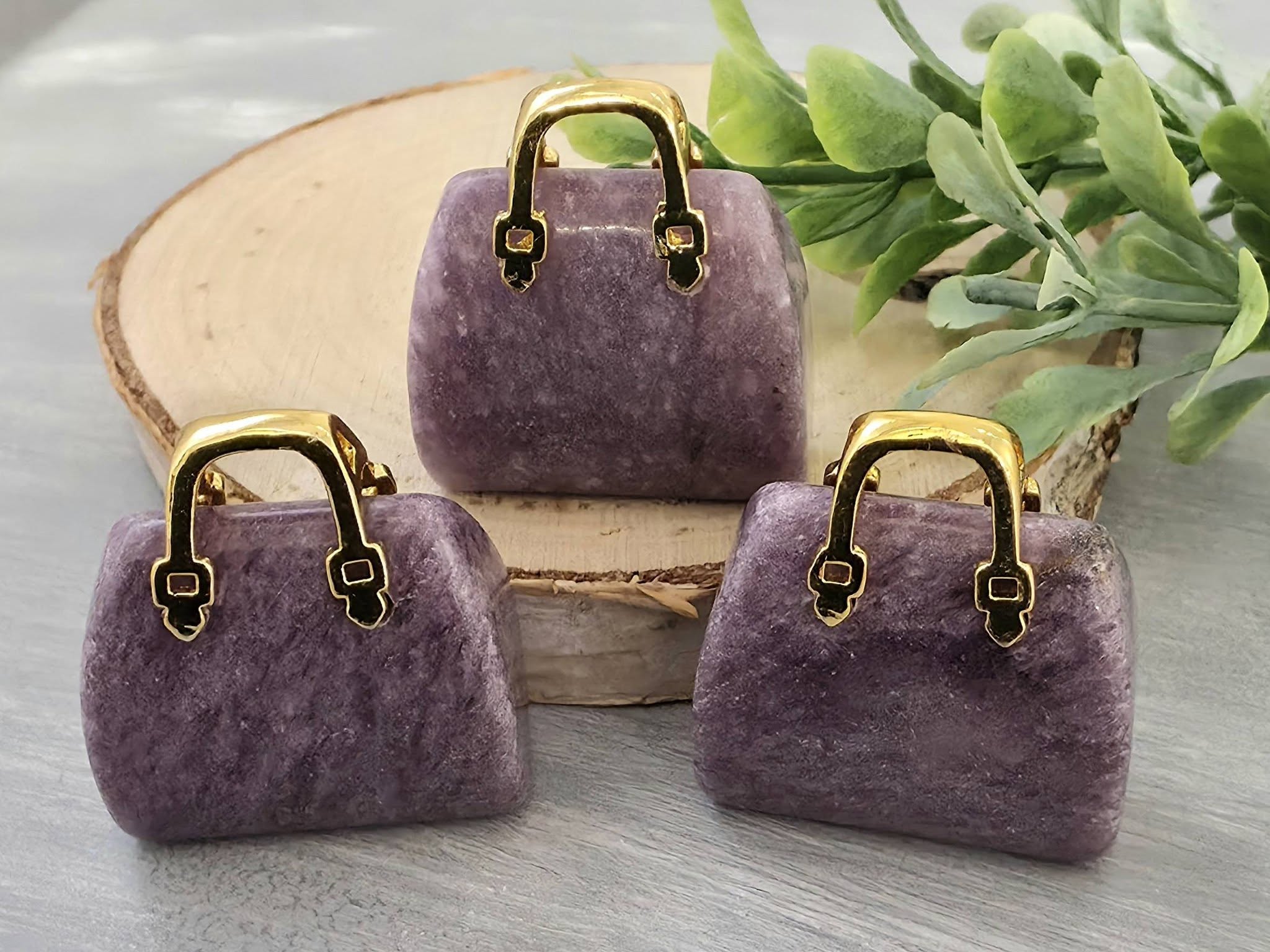 Lepidolite - Genuine Gemstone Handbag - 25x27x10mm - 1pc