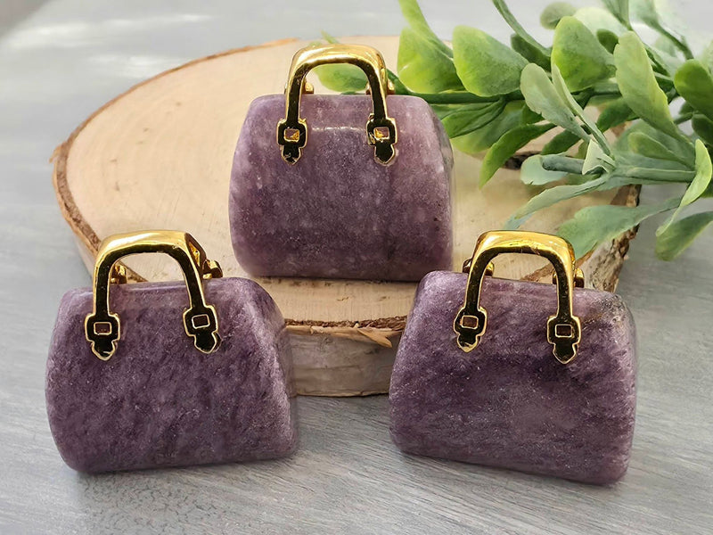 Lepidolite - Genuine Gemstone Handbag - 25x27x10mm - 1pc