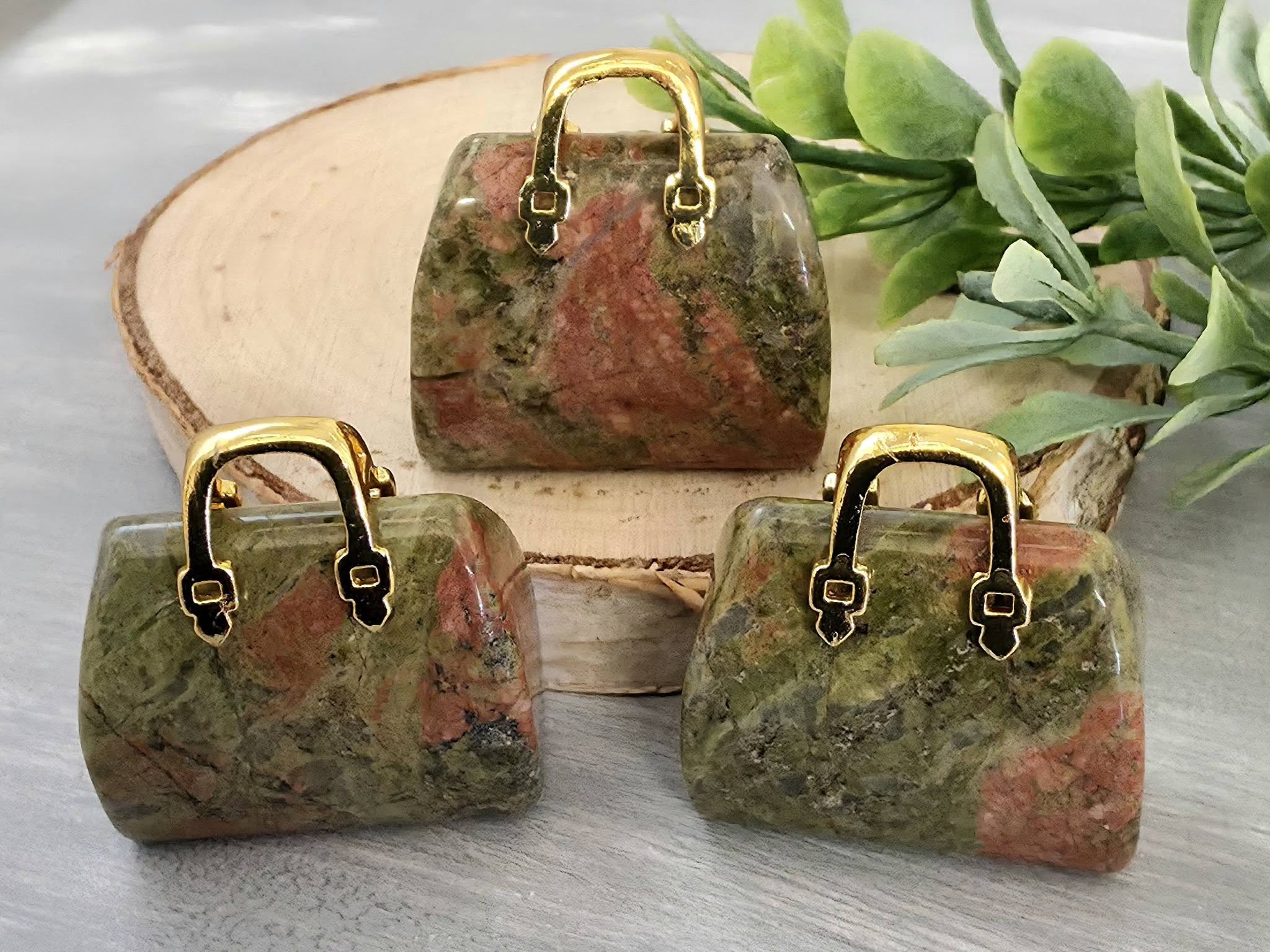 Unakite - Genuine Gemstone Handbag - 25x27x10mm - 1pc Main image
