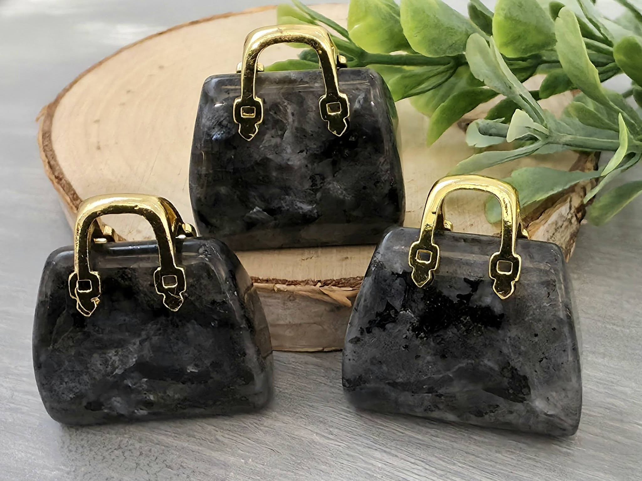 Larvikite - Genuine Gemstone Handbag - 25x27x10mm - 1pc Main image
