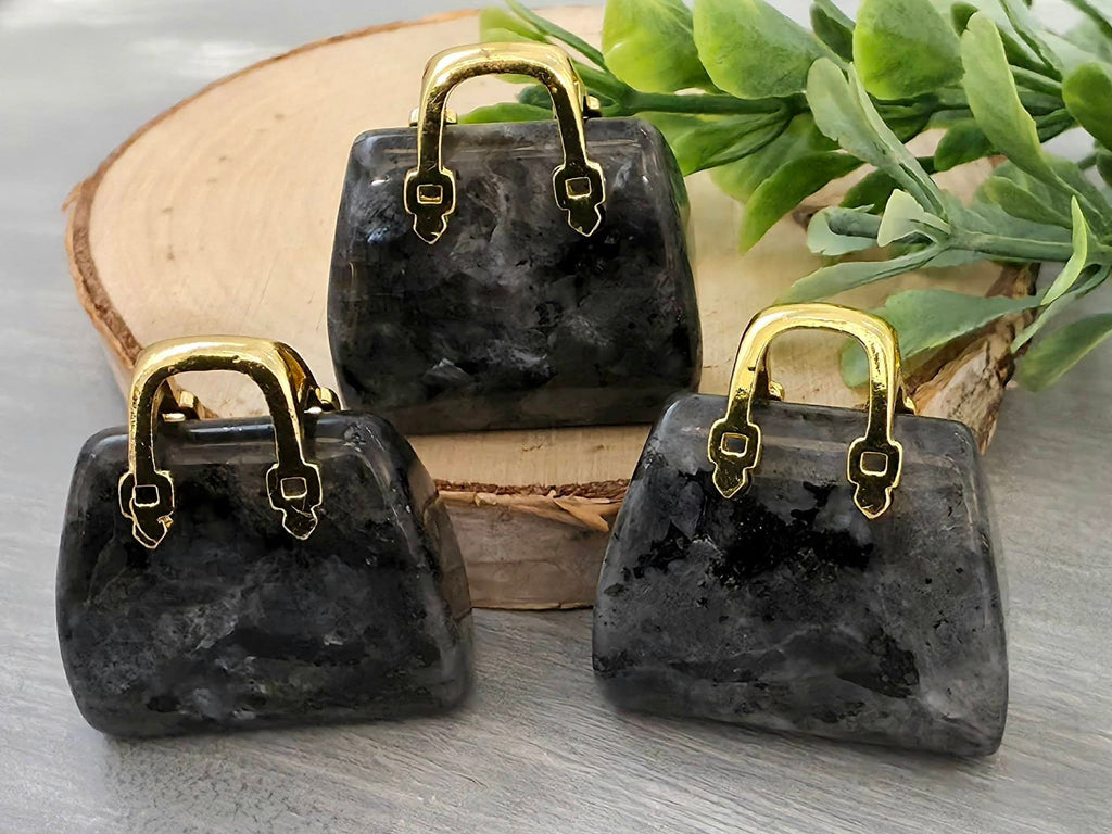 Larvikite - Genuine Gemstone Handbag - 25x27x10mm - 1pc