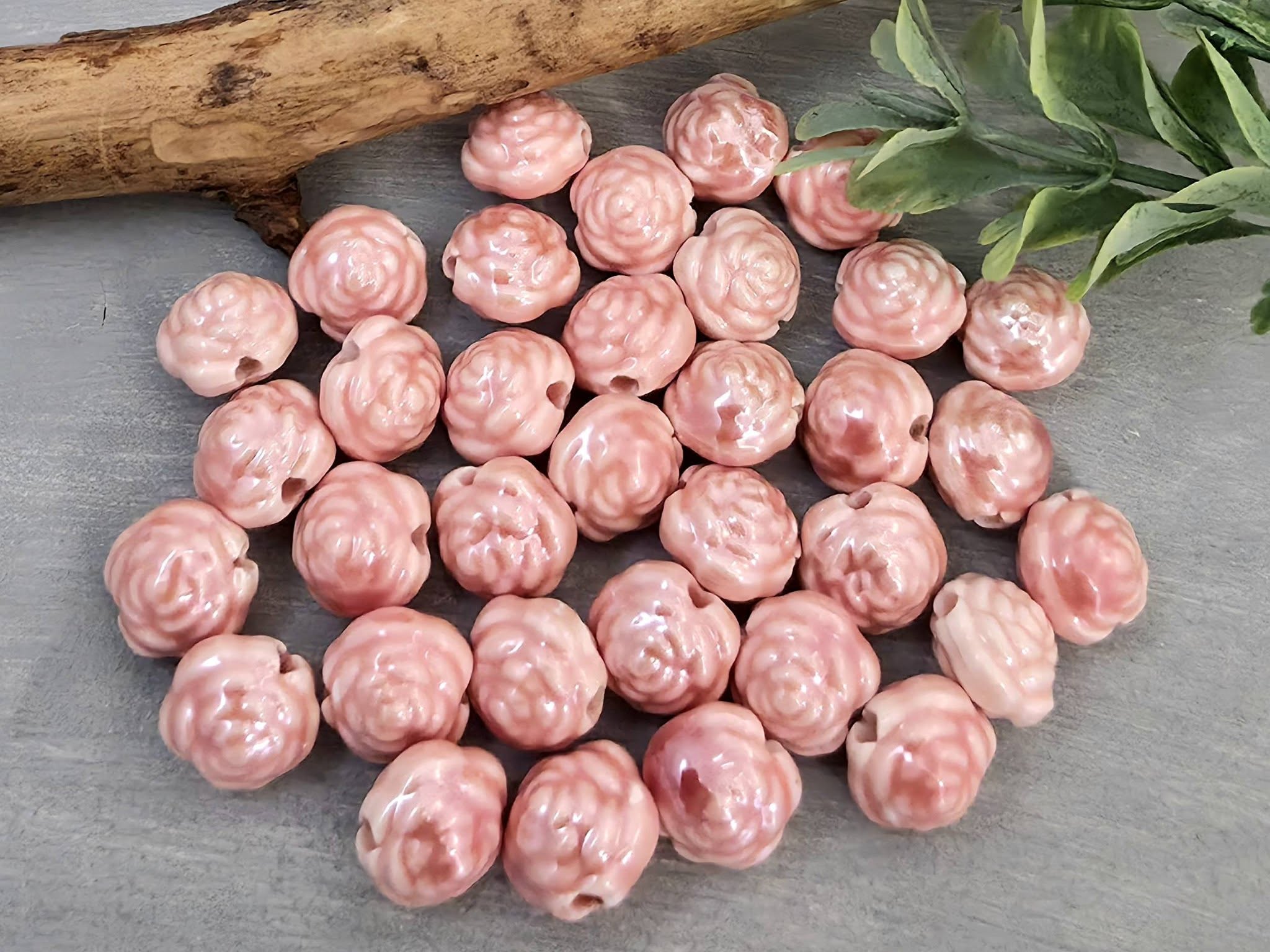 Salmon - Porcelain Ceramic Flower Beads - 12mm