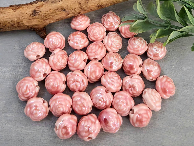 Salmon - Porcelain Ceramic Flower Beads - 10mm - 10pcs