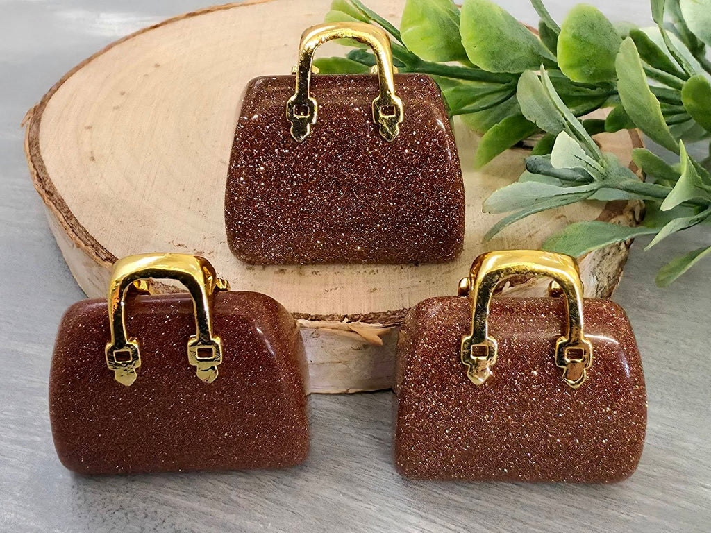 Goldstone - Genuine Gemstone Handbag - 25x27x10mm - 1pc