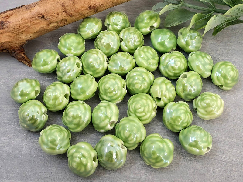 Apple Green - Porcelain Ceramic Flower Beads - 10mm - 10pcs