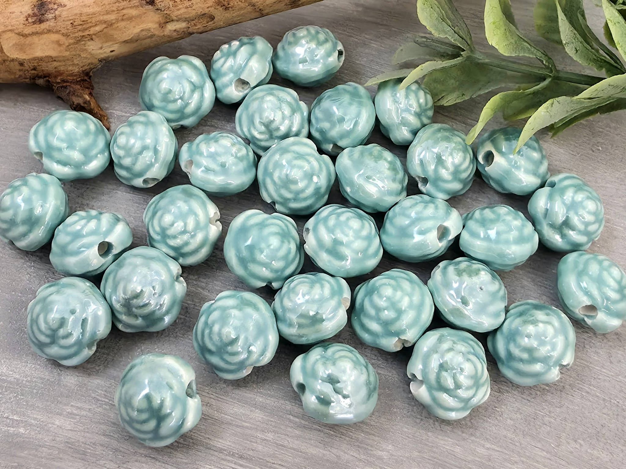 Turquoise - Porcelain Ceramic Flower Beads - 12mm