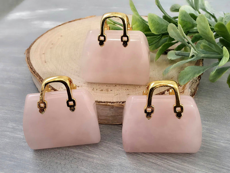 Pink Quartz - Genuine Gemstone Handbag - 25x27x10mm - 1pc