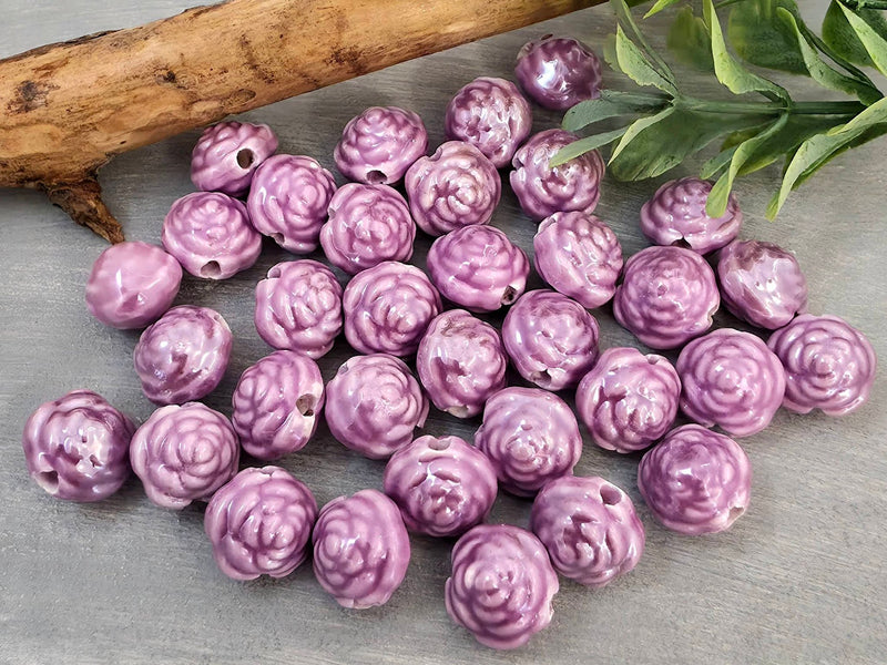 Lavender - Porcelain Ceramic Flower Beads - 10mm - 10pcs
