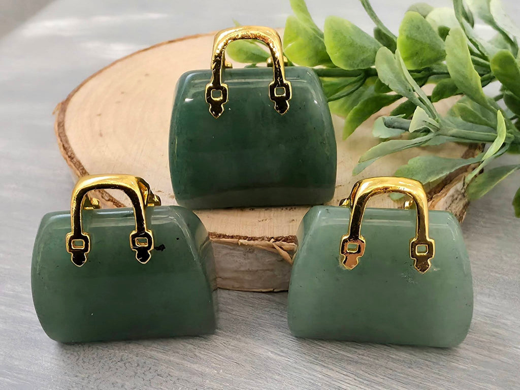 Green Aventurine - Genuine Gemstone Handbag - 25x27x10mm - 1pc