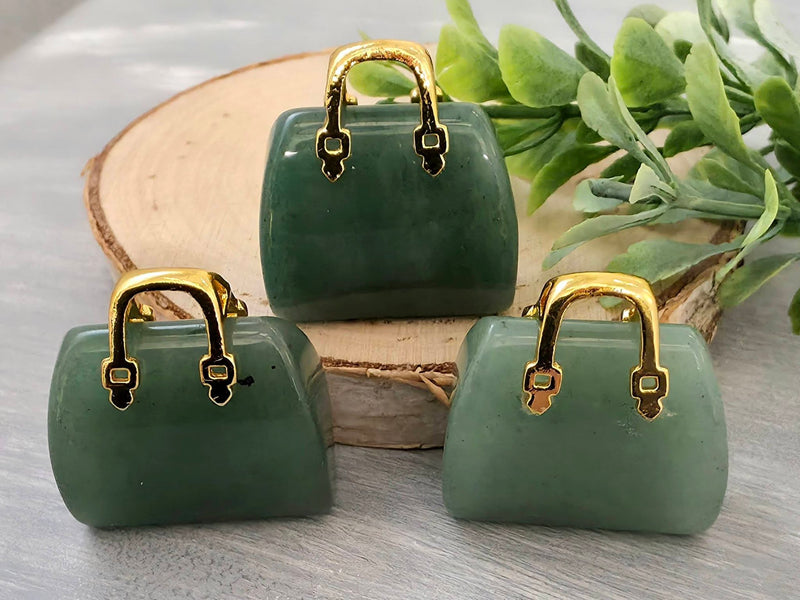 Green Aventurine - Genuine Gemstone Handbag - 25x27x10mm - 1pc