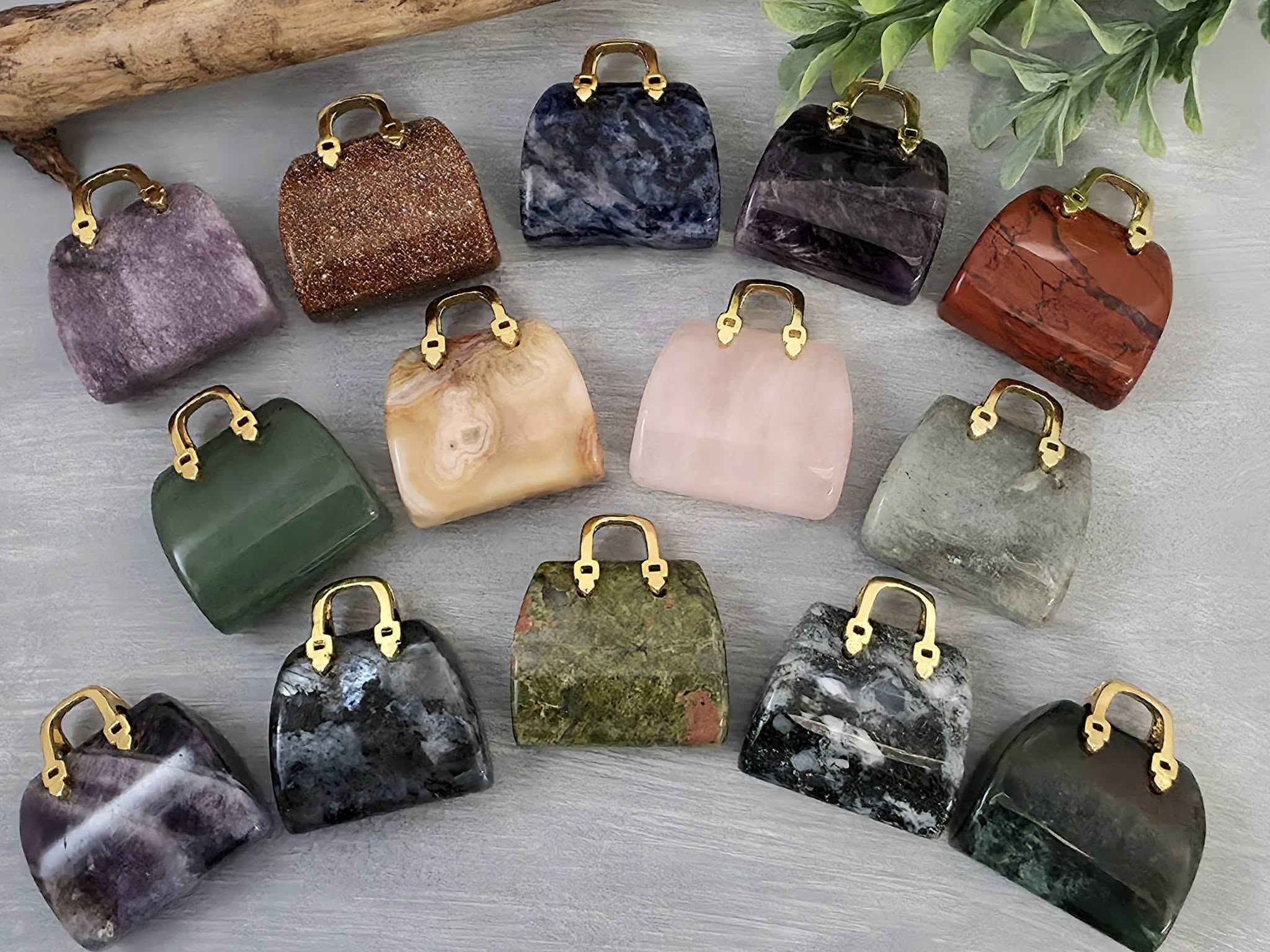 Tree Agate - Genuine Gemstone Handbag - 25x27x10mm - 1pc