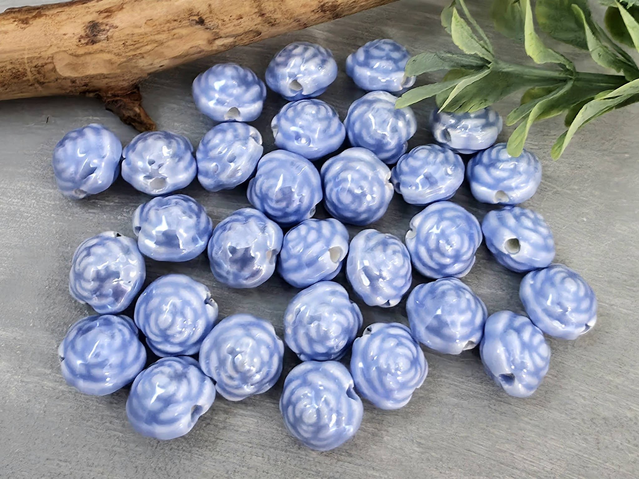 Denim - Porcelain Ceramic Flower Beads - 12mm