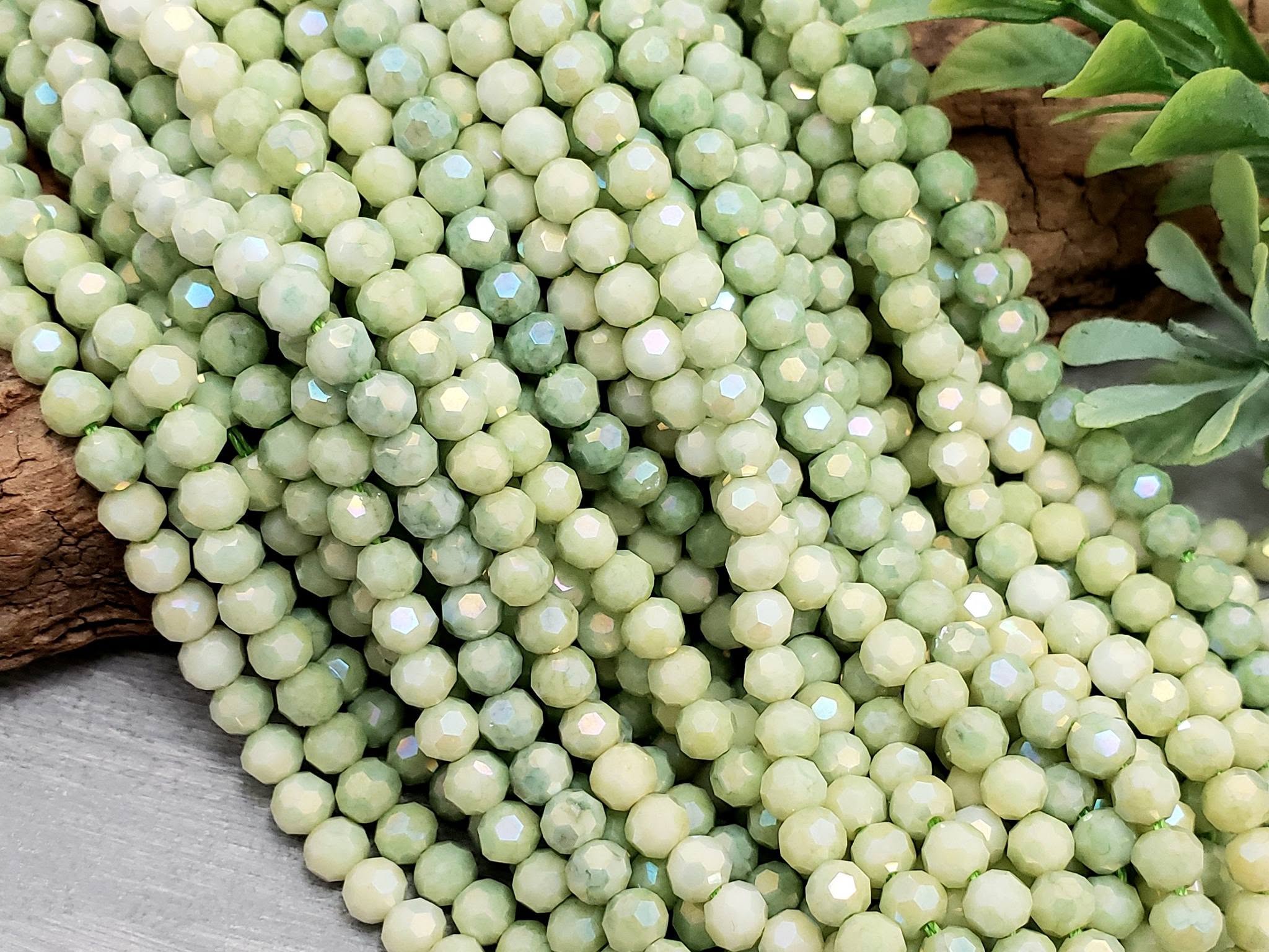 Pistachio - AB Glass Crystals - 4mm - 15" Str.