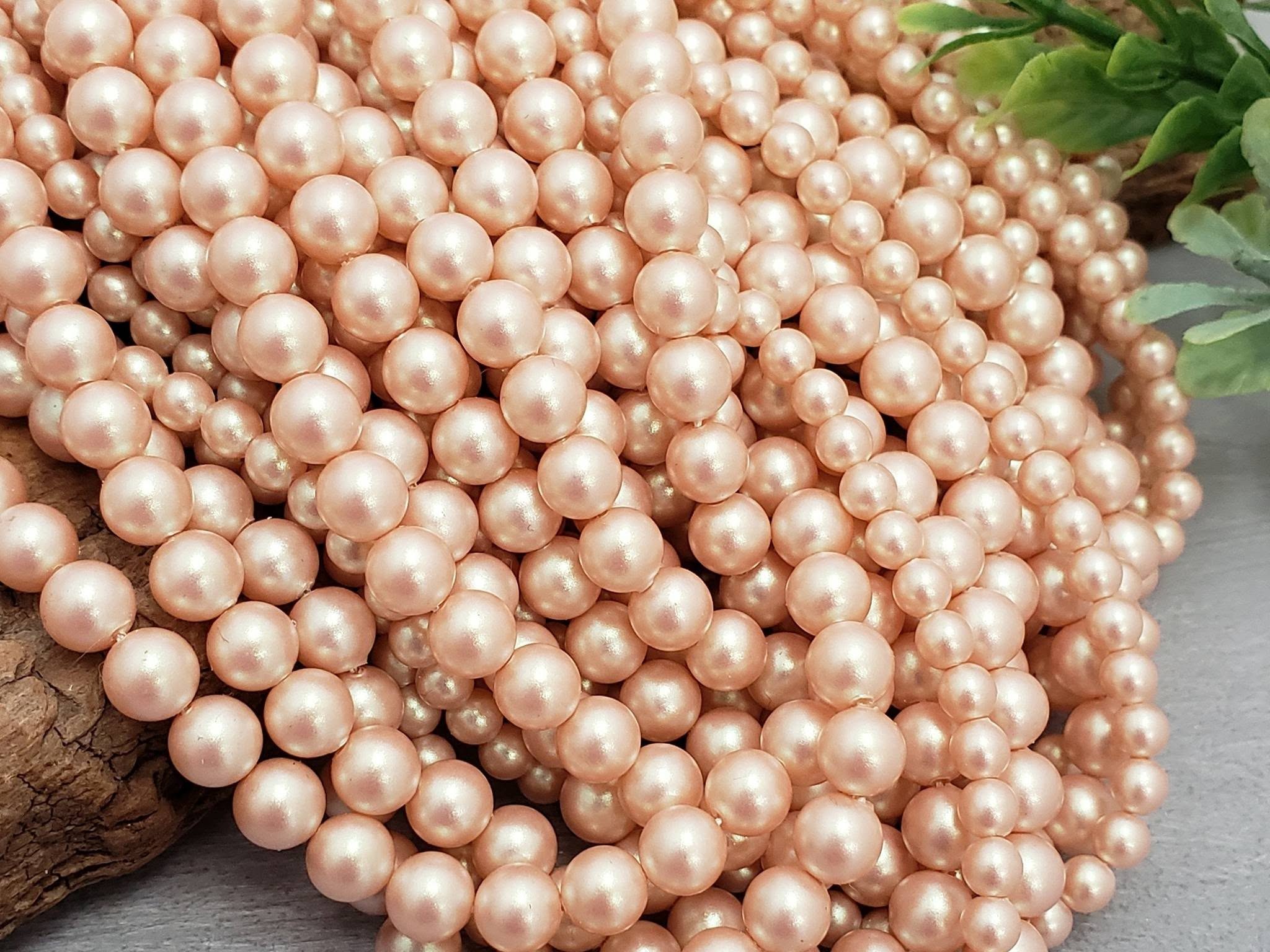 Peach Champagne - Iridescent Czech Glass Pearls - 4mm/6mm - 15" Str.