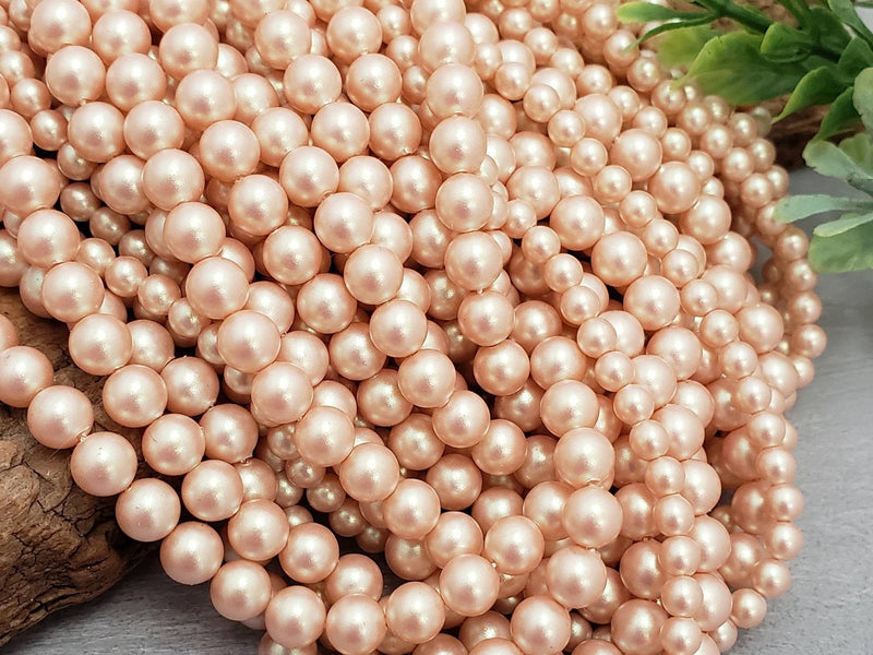 Peach Champagne - Iridescent Czech Glass Pearls - 4mm/6mm - 15" Str.