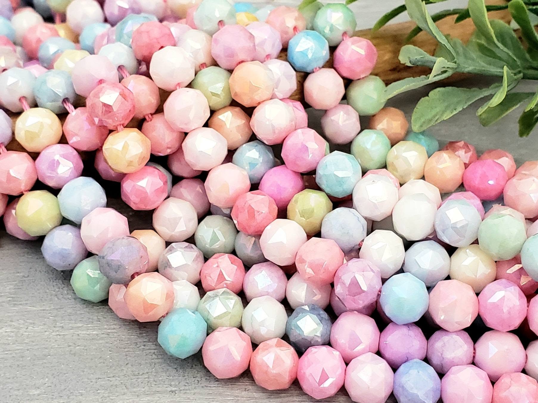 Pastel Rainbow - Hexagon Cut Glass Crystals - 8mm - 7.5" Str.