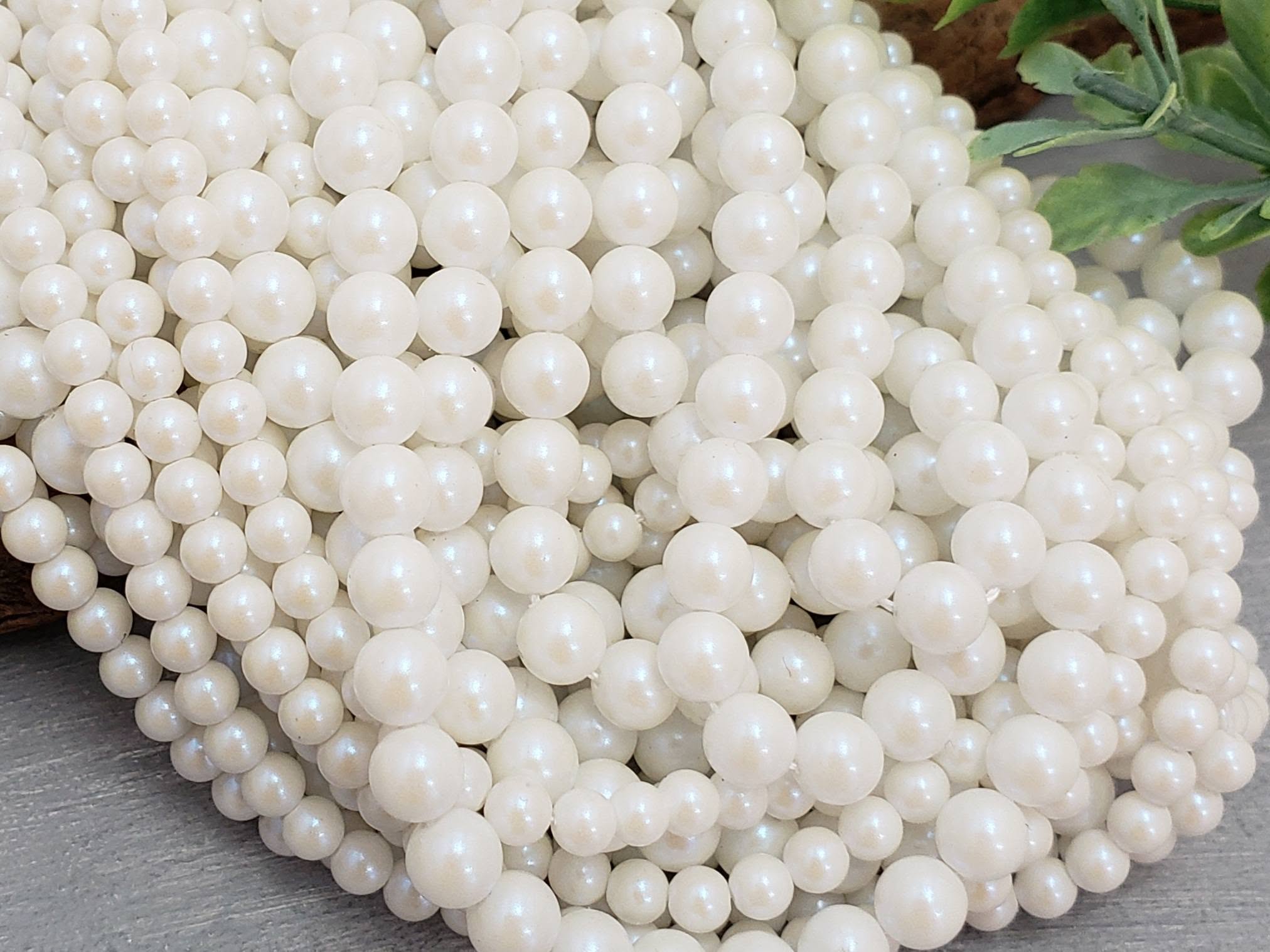 Moonlight White - Iridescent Czech Glass Pearls - 4mm/6mm - 15" Str. Main image