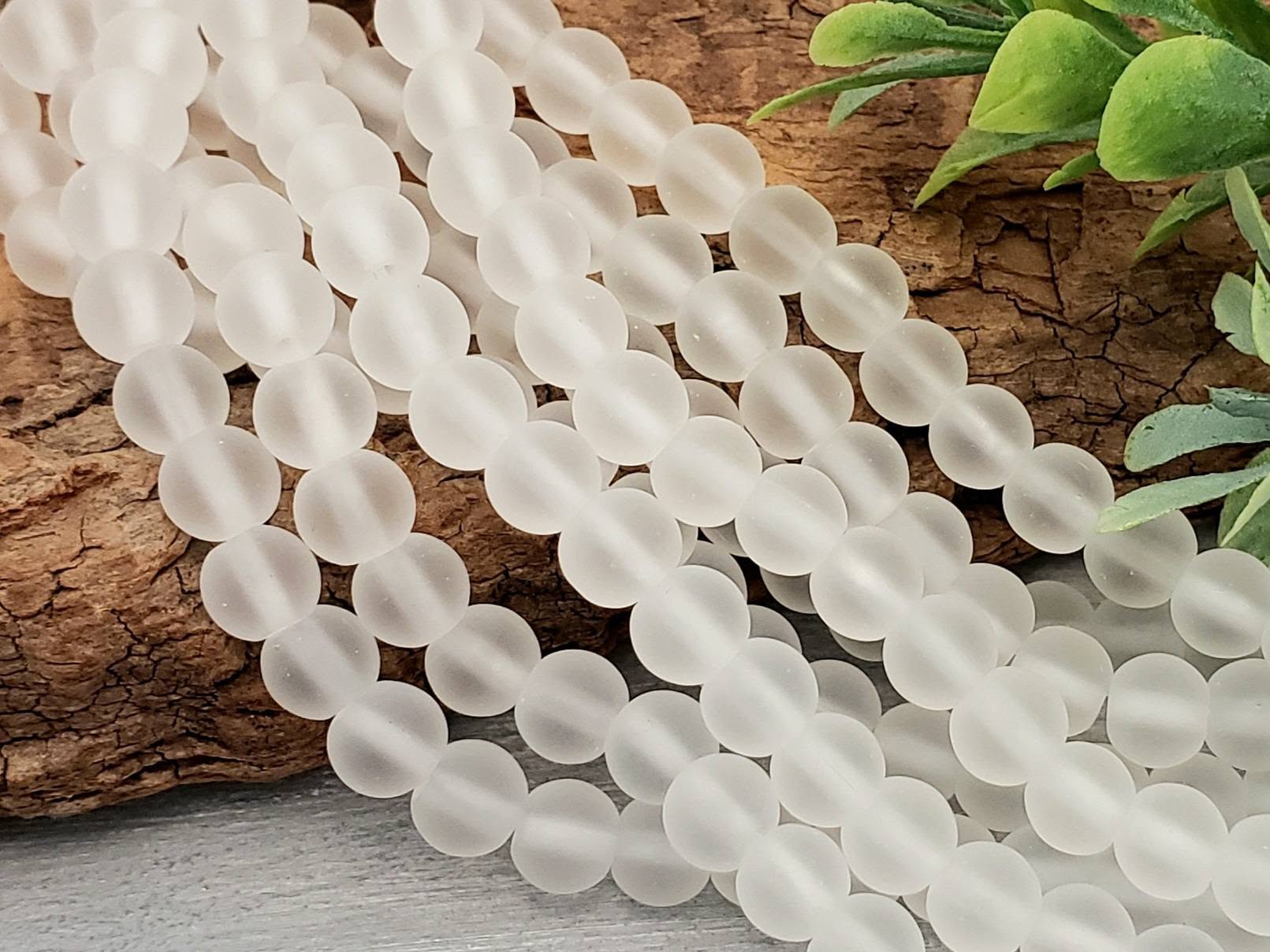 Clear White - Frosted Glass Beads - 6mm - 10" Str.