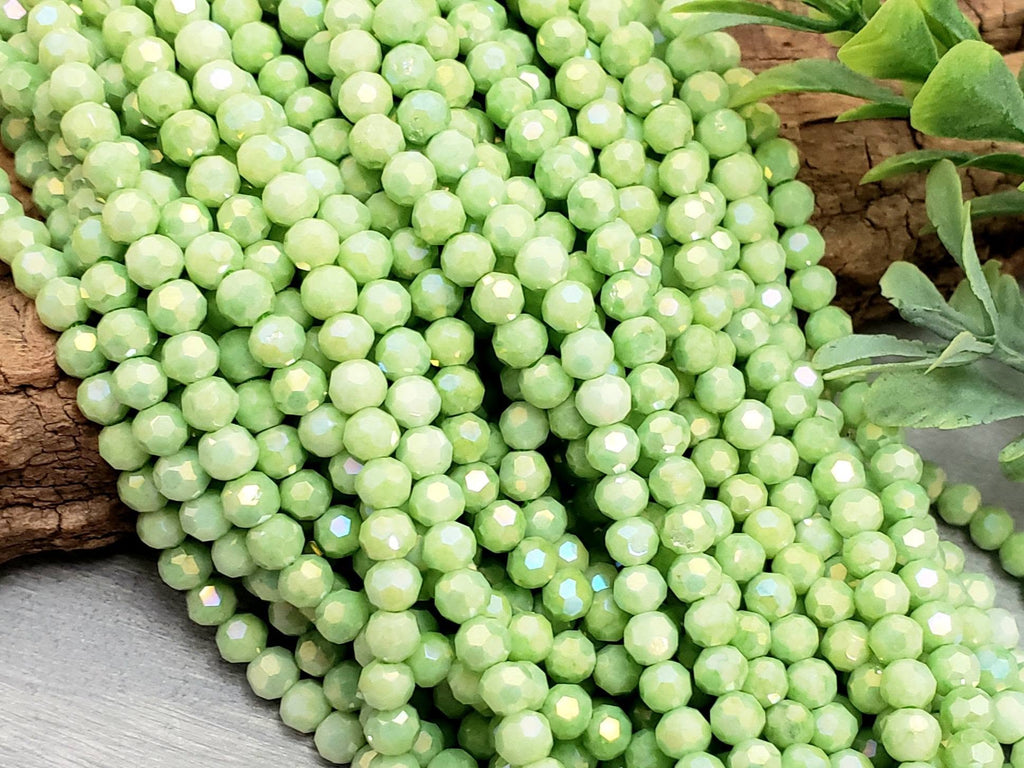 Apple Green - AB Glass Crystals - 4mm - 15" Str.