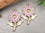 Lavender - Gold Plated Enamel Flower Charms - 25" - 6pcs