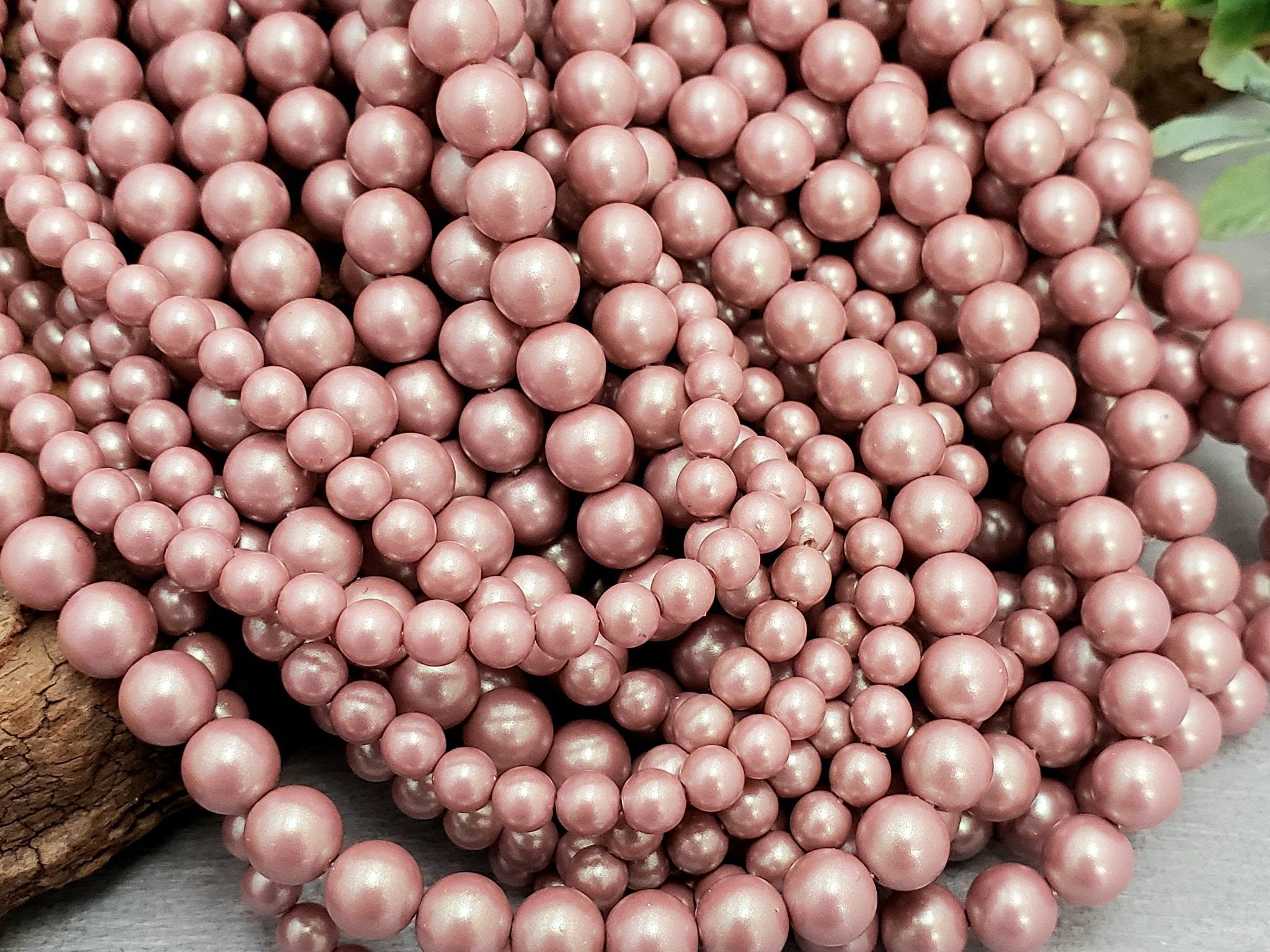 Dusty Rose - Iridescent Czech Glass Pearls - 4mm/6mm - 15" Str.