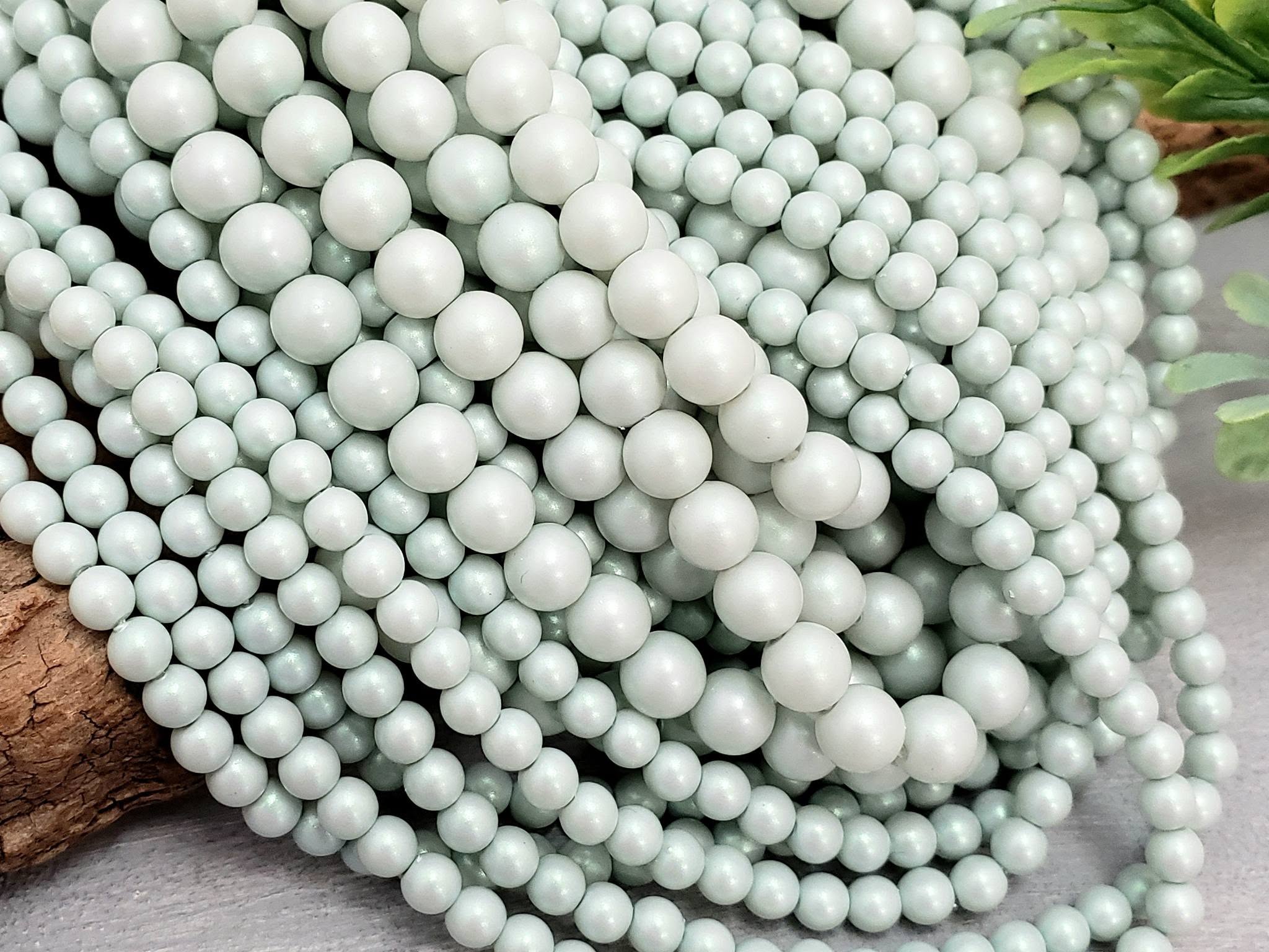 Milky Mint - Iridescent Czech Glass Pearls - 4mm/6mm - 15" Str. Main image
