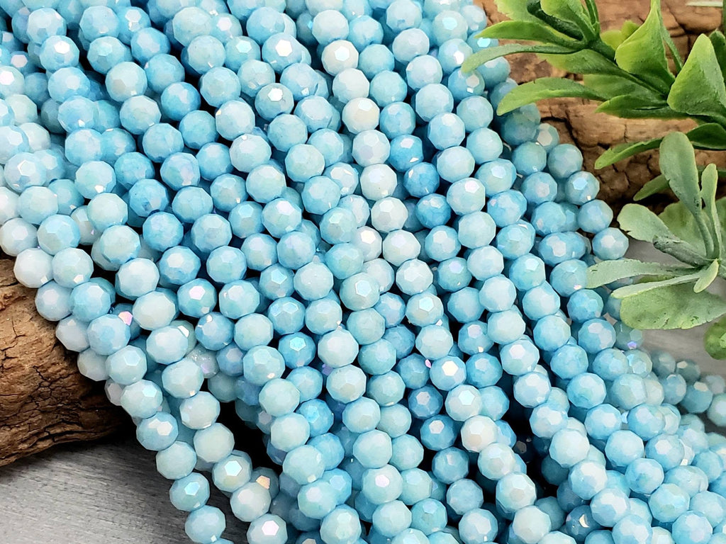 Powder Blue - AB Glass Crystals - 4mm - 15" Str.