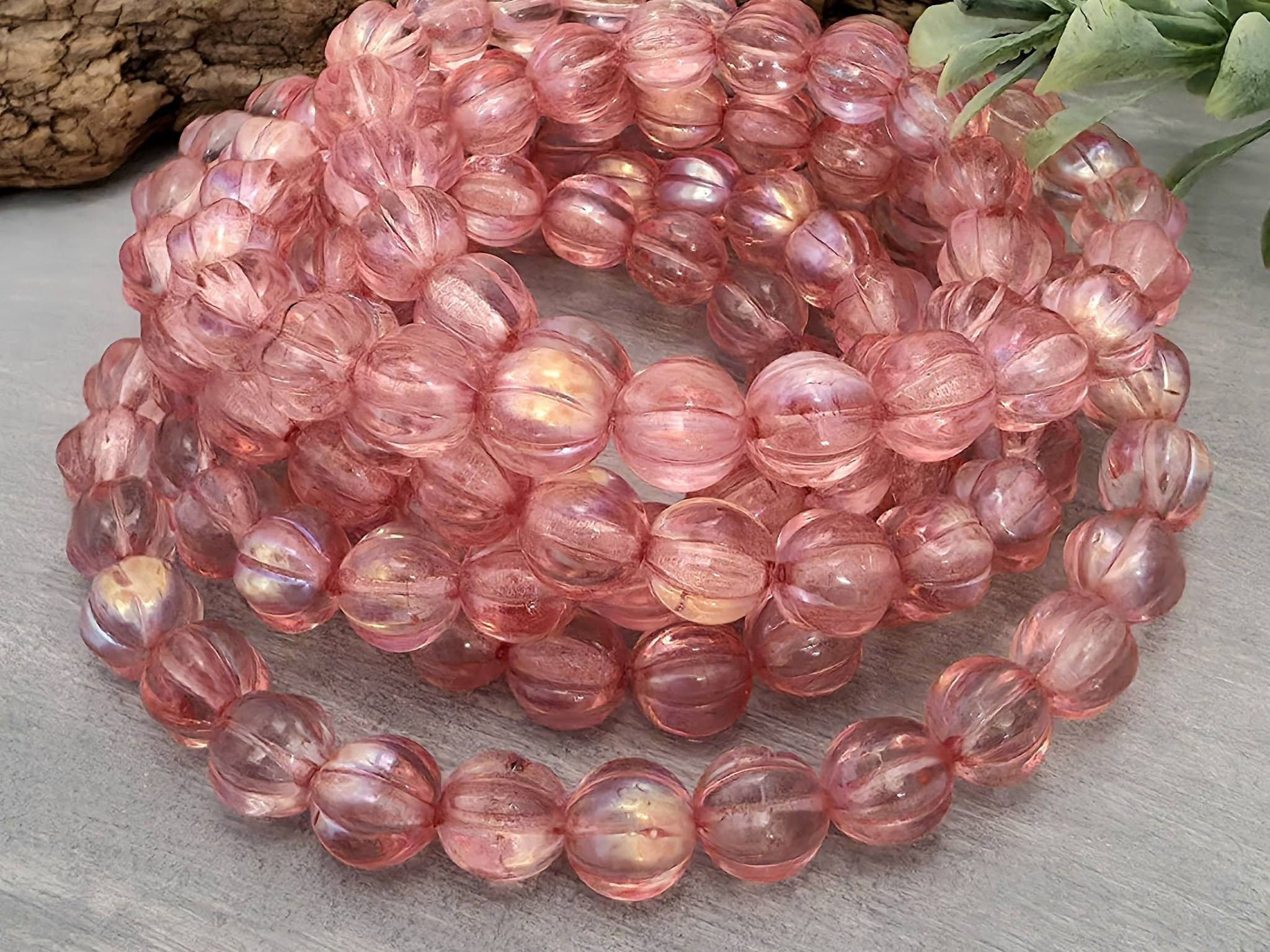 Blushing Coral Pink - Czech Melon Beads - 8mm - 15pcs