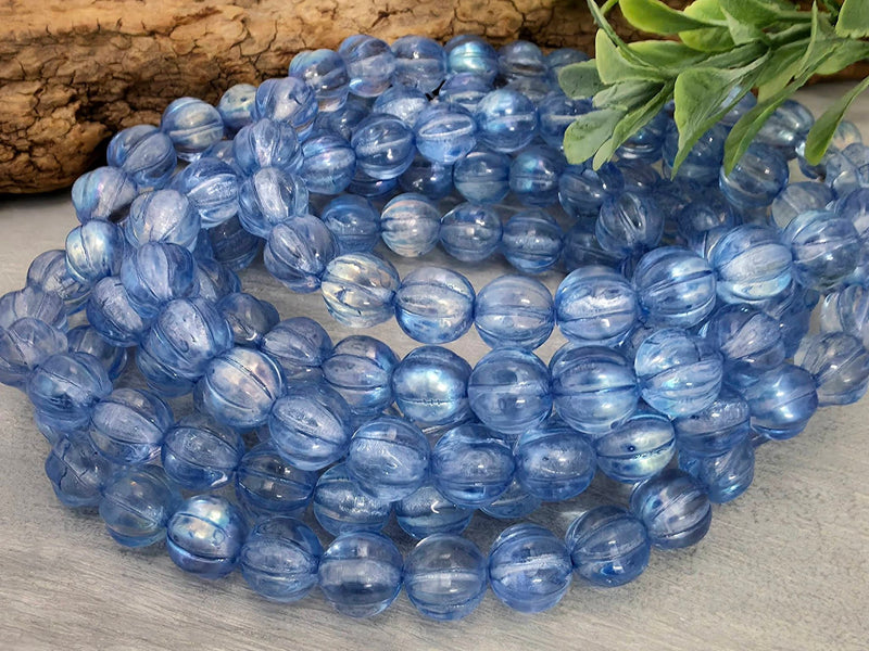 Periwinkle Blue - Czech Melon Beads - 8mm - 15pcs