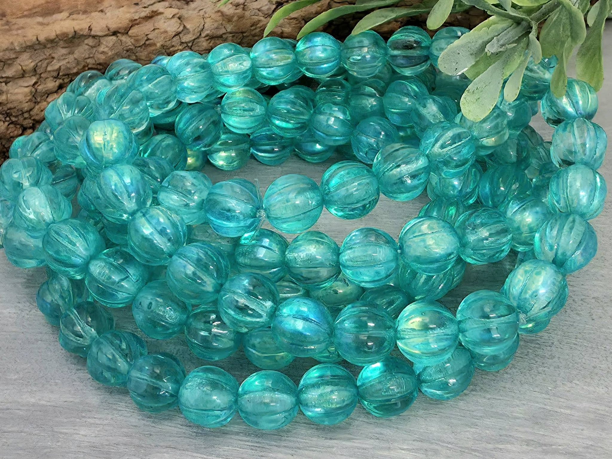 Tropical Aqua - Czech Melon Beads - 8mm - 15pcs