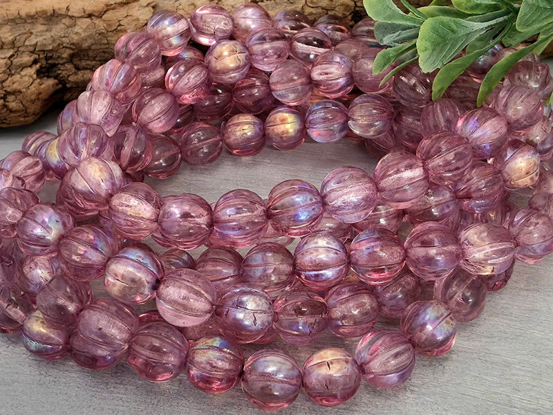 Dusty Mauve - Czech Melon Beads - 8mm - 15pcs