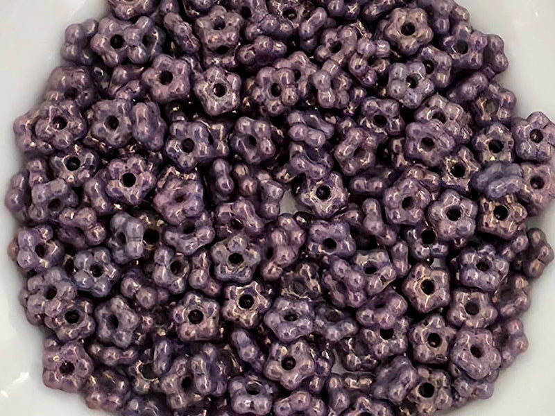 Lila Vega Luster -  Czech Daisy Flower Rondelle Beads - 5x2mm - 50pcs