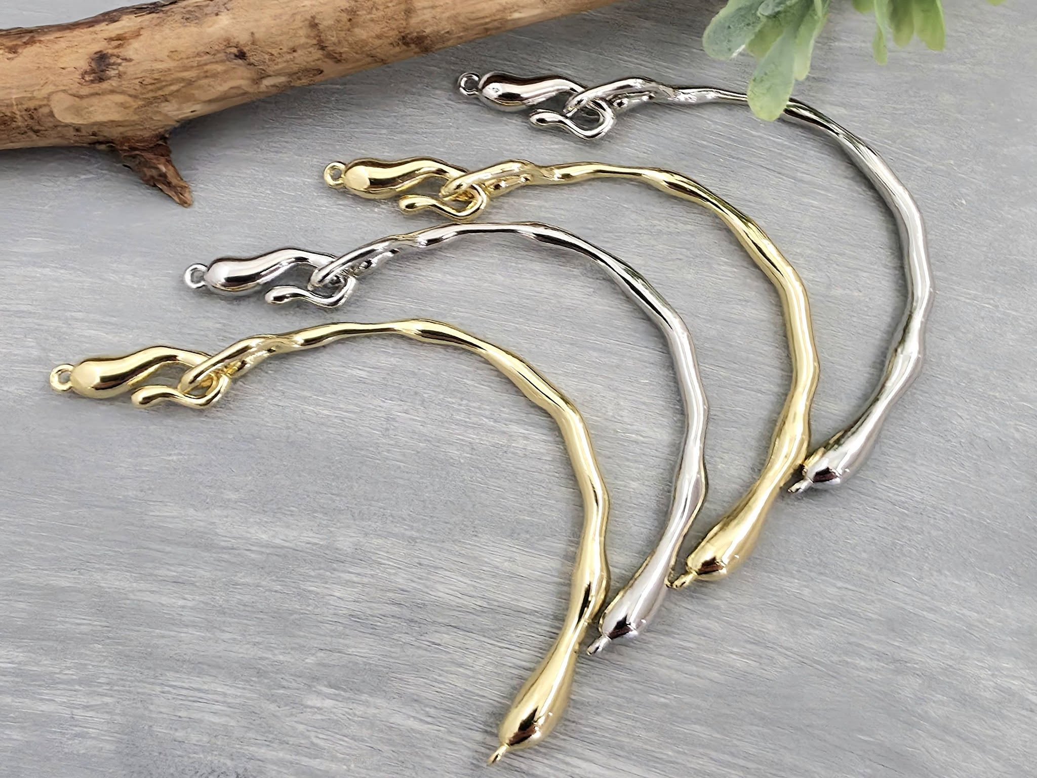 14k Gold / Platinum Plated - Curved Brass Bracelet Bar Link/Connector - 50mm - 1pc Main image