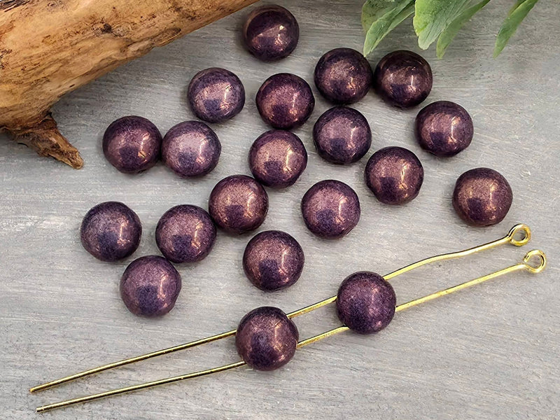 Chalk White Lila Vega - 2-Hole Czech Cabochon Domes - 8mm - 10pcs