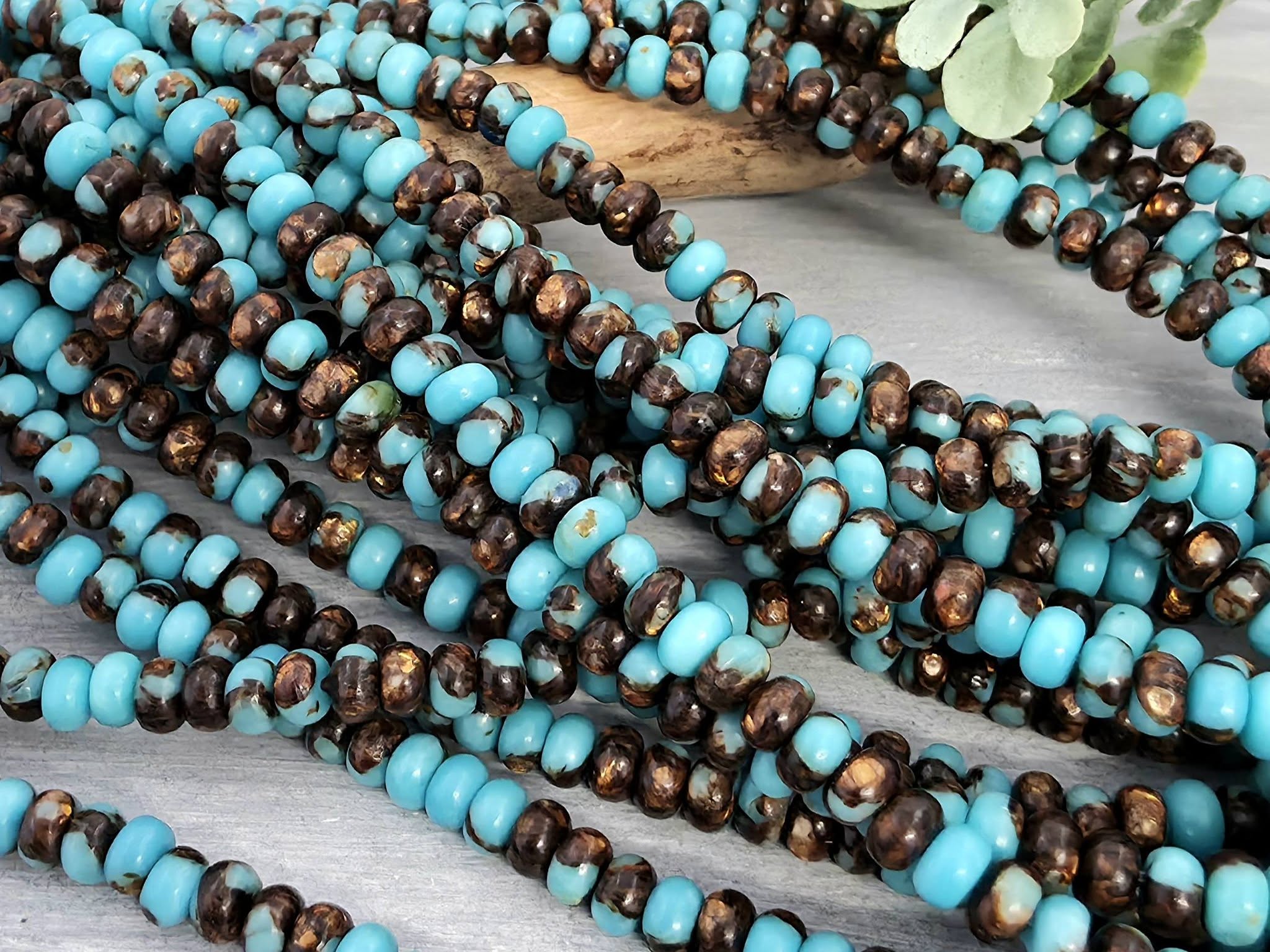 Turquoise & Copper Bronzite - Rondelle Composite Gemstone - 4x2mm - 8" Str.