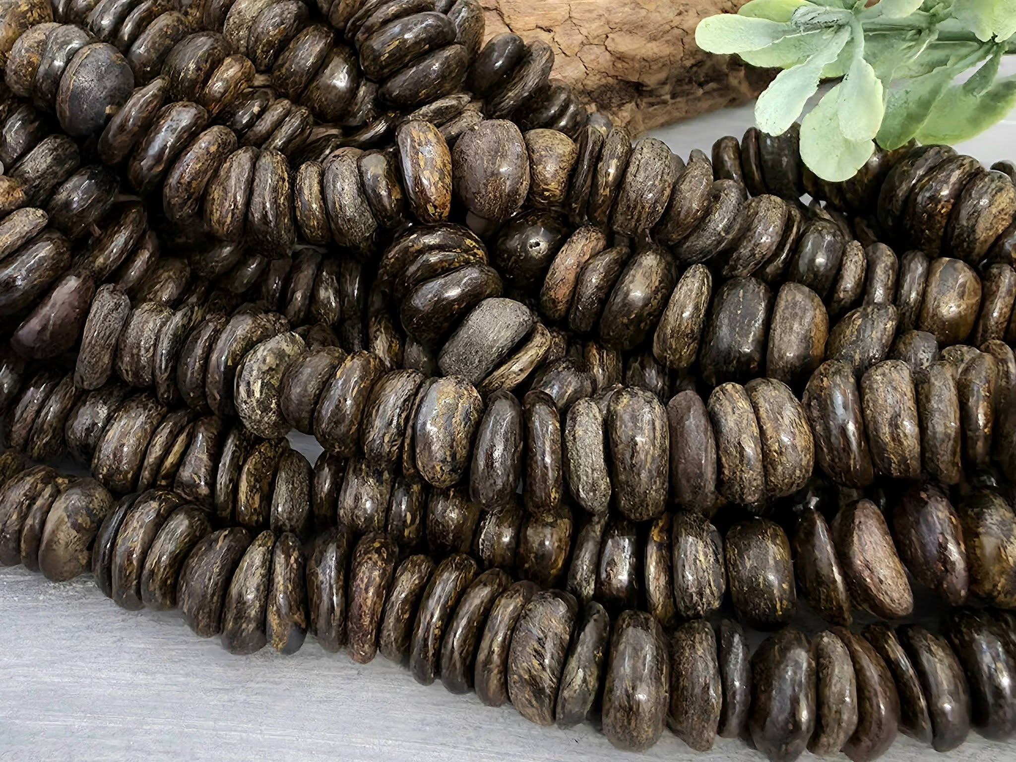 Natural Bronzite - Large Irregular Rondelle Chips - 8-12mm - 8" Str.